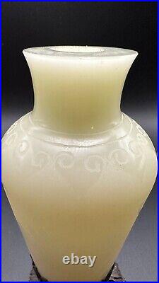 Vintage White Jade Chinese Handmade Perfume Bottle Etched Floral Deco