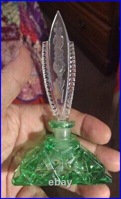 Vintage Women's Uranium Glass Perfume Bottle with Glass Stopper Collectible Used