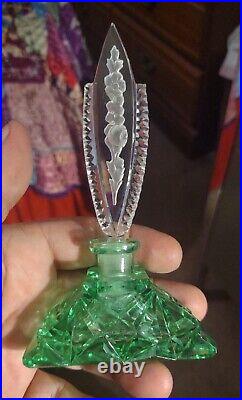 Vintage Women's Uranium Glass Perfume Bottle with Glass Stopper Collectible Used