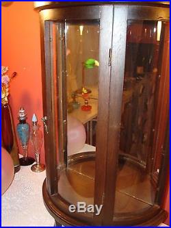 Vintage Wood Curio Cabinet withJeweled Top for Perfume Bottle or DollsGlass Panel