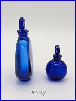 Vintage Worth Marked Art Deco Made in France Cobalt Blue Perfume Cologne Bottles