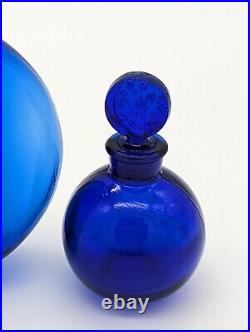 Vintage Worth Marked Art Deco Made in France Cobalt Blue Perfume Cologne Bottles