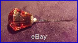 Vintage X-Large Crystal Perfume Bottle with Amber Crystal Screw Down Stopper