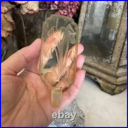 Vintage YELLOW CZECH GLASS Intaglio Perfume Bottle With Flat Stopper And FLOWERS