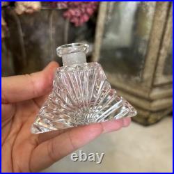 Vintage YELLOW CZECH GLASS Intaglio Perfume Bottle With Flat Stopper And FLOWERS