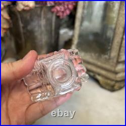 Vintage YELLOW CZECH GLASS Intaglio Perfume Bottle With Flat Stopper And FLOWERS