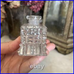 Vintage YELLOW CZECH GLASS Intaglio Perfume Bottle With Flat Stopper And FLOWERS