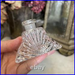 Vintage YELLOW CZECH GLASS Intaglio Perfume Bottle With Flat Stopper And FLOWERS