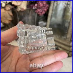 Vintage YELLOW CZECH GLASS Intaglio Perfume Bottle With Flat Stopper And FLOWERS