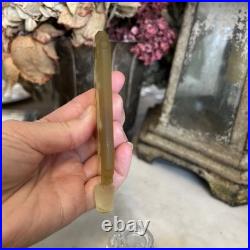 Vintage YELLOW CZECH GLASS Intaglio Perfume Bottle With Flat Stopper And FLOWERS