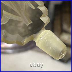 Vintage YELLOW CZECH GLASS Intaglio Perfume Bottle With Flat Stopper And FLOWERS