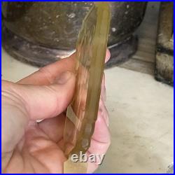 Vintage YELLOW CZECH GLASS Intaglio Perfume Bottle With Flat Stopper And FLOWERS