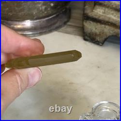 Vintage YELLOW CZECH GLASS Intaglio Perfume Bottle With Flat Stopper And FLOWERS