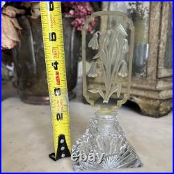 Vintage YELLOW CZECH GLASS Intaglio Perfume Bottle With Flat Stopper And FLOWERS