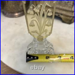 Vintage YELLOW CZECH GLASS Intaglio Perfume Bottle With Flat Stopper And FLOWERS