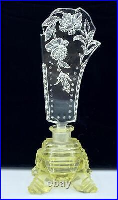 Vintage Yellow & Clear Czech Glass Perfume Oversized Stopper