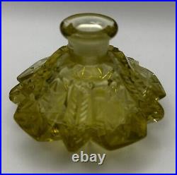 Vintage Yellow Czech Decorative Perfume Bottle Bohemian Flower Pattern Cut Glass