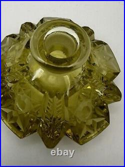 Vintage Yellow Czech Decorative Perfume Bottle Bohemian Flower Pattern Cut Glass