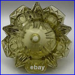 Vintage Yellow Czech Decorative Perfume Bottle Bohemian Flower Pattern Cut Glass