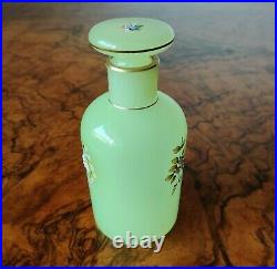 Vintage Yellow OPALINE GLASS Dresser Perfume Scent Bottle FRANCE Enameled Flower