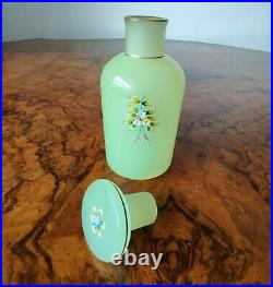 Vintage Yellow OPALINE GLASS Dresser Perfume Scent Bottle FRANCE Enameled Flower