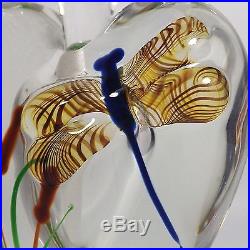Vintage Zellique 1980's Signed Art Glass Heart Shaped Dragonfly Perfume Bottle