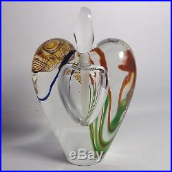 Vintage Zellique 1980's Signed Art Glass Heart Shaped Dragonfly Perfume Bottle