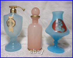 Vintage/antique Vnc Opaline Pink Dresser Bottle, Blue Perfume & Cameo Vase Italy Vintage/antique Vnc Opaline Pink Dresser Bottle, Blue Perfume & Cameo Vase Italy
