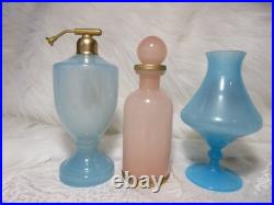 Vintage/antique Vnc Opaline Pink Dresser Bottle, Blue Perfume & Cameo Vase Italy Vintage/antique Vnc Opaline Pink Dresser Bottle, Blue Perfume & Cameo Vase Italy
