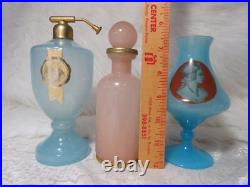 Vintage/antique Vnc Opaline Pink Dresser Bottle, Blue Perfume & Cameo Vase Italy Vintage/antique Vnc Opaline Pink Dresser Bottle, Blue Perfume & Cameo Vase Italy
