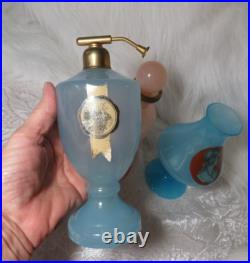 Vintage/antique Vnc Opaline Pink Dresser Bottle, Blue Perfume & Cameo Vase Italy Vintage/antique Vnc Opaline Pink Dresser Bottle, Blue Perfume & Cameo Vase Italy