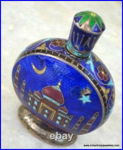 Vintage antique old silver enamel work perfume bottle