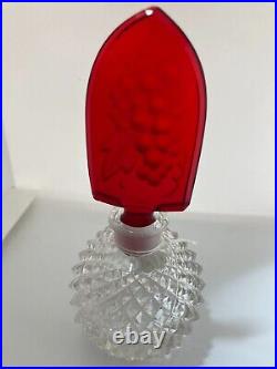 Vintage/antique perfume bottle red & clear signed