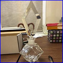 Vintage art deco, Faceted clear Perfume Bottle, Geometric Stopper, 9 in