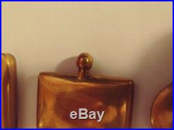 Vintage brass guilloche enamel set perfume scent bottle / needle case / pill box