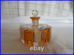 Vintage clear & amber etched crystal perfume bottle Stunning