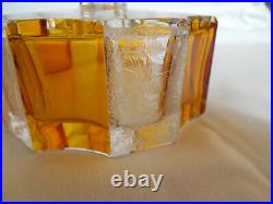 Vintage clear & amber etched crystal perfume bottle Stunning