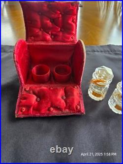 Vintage early 1900 red velvet perfume caddy with two perfume bottles Vintage early 1900 red velvet perfume caddy with two perfume bottles