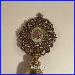 Vintage gold tone ormolu perfume bottle 8H sent holder Painted Rose Medallion