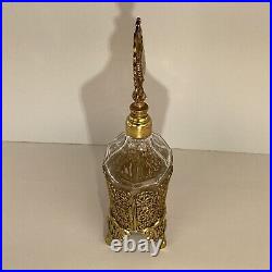 Vintage gold tone ormolu perfume bottle 8H sent holder Painted Rose Medallion