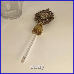 Vintage gold tone ormolu perfume bottle 8H sent holder Painted Rose Medallion