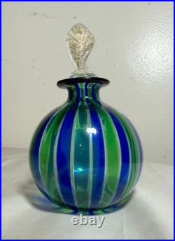 Vintage hand blown Italian Murano green blue gold glass scent perfume bottle jar