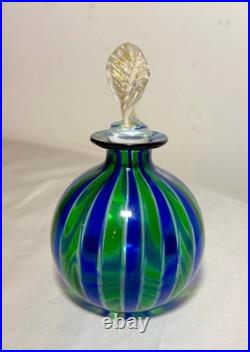 Vintage hand blown Italian Murano green blue gold glass scent perfume bottle jar