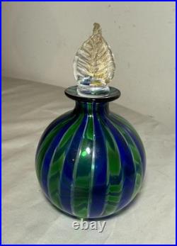 Vintage hand blown Italian Murano green blue gold glass scent perfume bottle jar