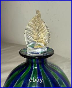 Vintage hand blown Italian Murano green blue gold glass scent perfume bottle jar