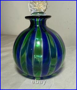 Vintage hand blown Italian Murano green blue gold glass scent perfume bottle jar