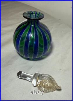 Vintage hand blown Italian Murano green blue gold glass scent perfume bottle jar