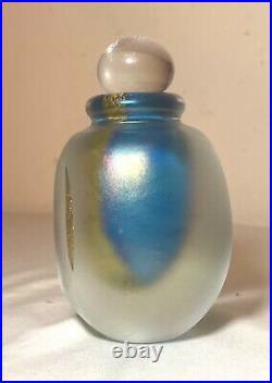 Vintage hand blown Robert Eickholt 1989 blue gold clear art glass perfume bottle
