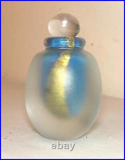 Vintage hand blown Robert Eickholt 1989 blue gold clear art glass perfume bottle