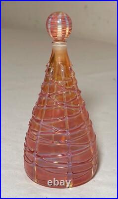 Vintage hand blown art glass spun pink opal iridescent perfume bottle sculpture